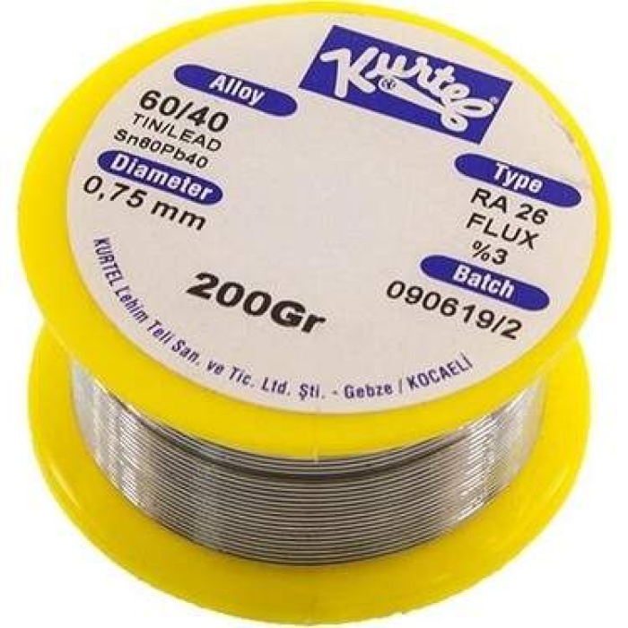 Kurtel 200 gr. 0.75 Mm Ince Lehim Teli , 200 GRAM 0,75MM LEHİM TELİ, RA26 %3 FLUX 60/40, SN60PB40