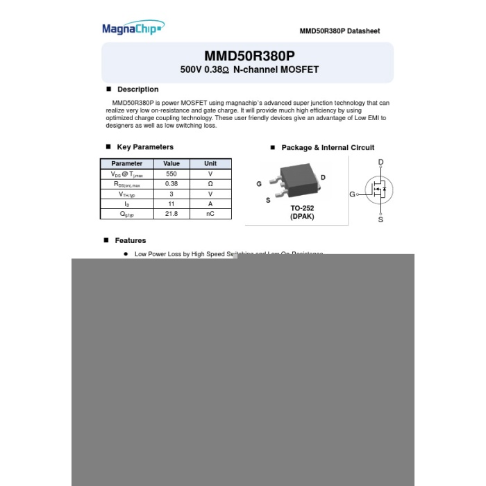 50R380, MMD50R380P, N-channel MOSFET, 500 VOLT, 11 AMPER , LED DRIVER, FET