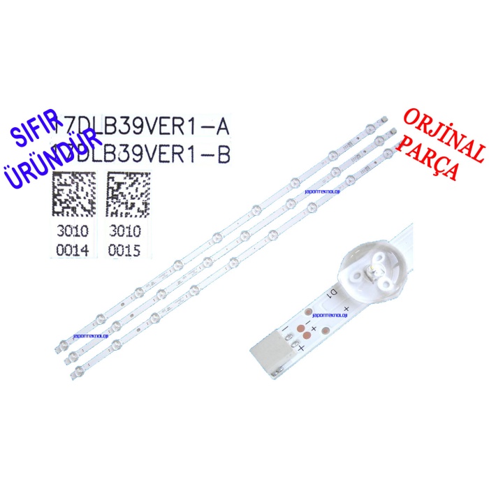 17DLB39VER1-A, 30100014, 17DLB39VER1-B, 30100015, VES390UNDA-2D-N12, VESTEL 39FD5050, 39FD7300, 39FD5050,  HI-LEVEL 39HL560, REGAL 39R6020FA, 39R6020F, SEG 39SBF500, TELEFUNKEN 39TF6020, 39TF6020A, FINLUX 39FX620F, 39FX620FA, NEXON 39NX550 LED BAR ,