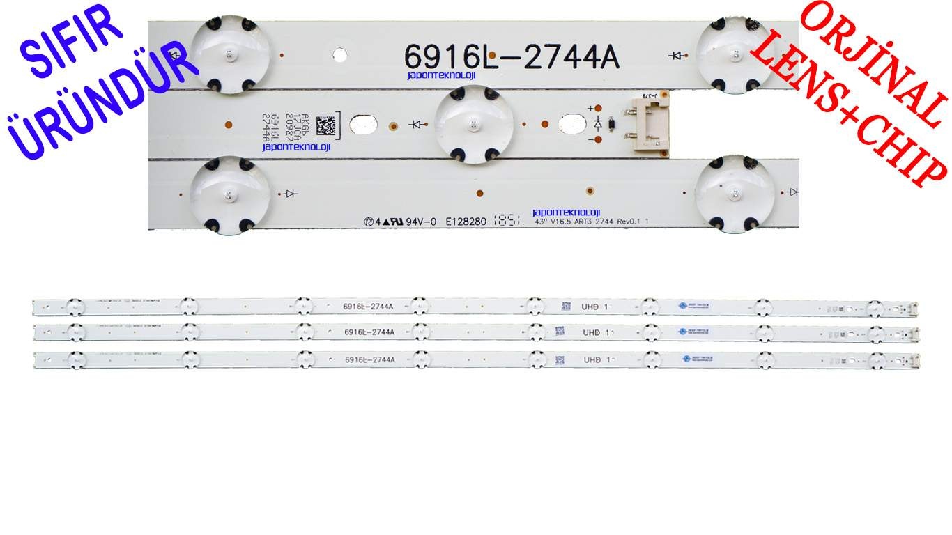 LG, 43UF6407, 43UH610V, 43UH610N LED BAR, 43 V16.5 ART3 2744, 6916L-2744A LC430DGE (FJ)(M2) LC430DGE FJ M2 SIFIR LED BAR TAKIM