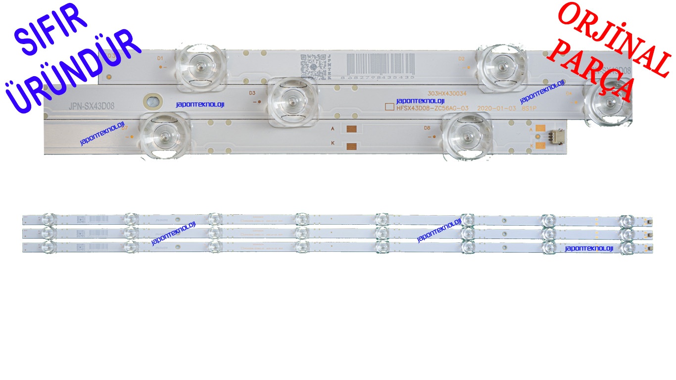ARÇELİK, A43A550B, GRUNDIG, 43GEF5900 LED BAR, BACKLIGHT, HFSX43D08-ZC56AG-03, 303HX430034, BOEI430WU1