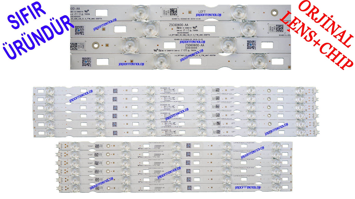Arçelik, A49A950A, A49A955A, A49B970A LED BAR, Beko, B49B970A, B49A955A, B49A950A, LED BAR, Grundig, 49GEU8955B, 49GEU8950B, 49GEU8965B, 49GFU8960B, 49GFU8965B, 49VLX777LDL, 49GEU890, LED BAR, SE49D11L,R-ZC29AG-05, LM41-00977A, 00978A, L4_OPTIMUS_D9_CDM_L0