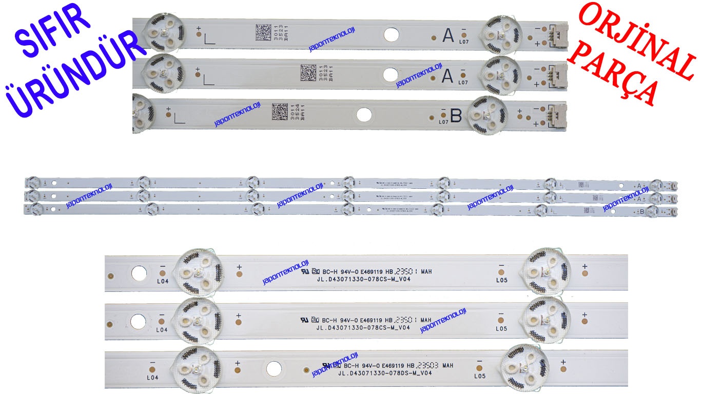 VESTEL 43U9630, 43UA9630, LED BAR, BACKLIGHT, PANEL LEDLERİ, VES430QNFB-L3-Z01, JL.D43071330-078CS-M_V04, JL.D43071330-078DS-M_V04