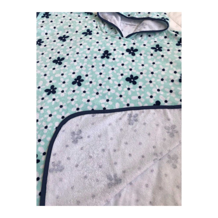 Çicek Unisex Mavi Sevimli  Yaş Plaj Havlusu Panço