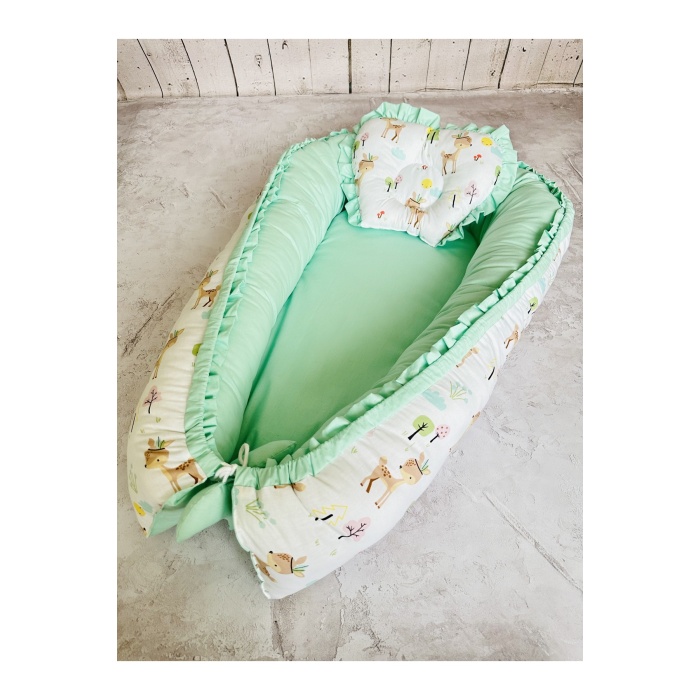 Baby Nest Geyik Fırfırlı Ortopedik Çift Taraflı Bebek Yatağı Anne Yanı Bebek Yatağı