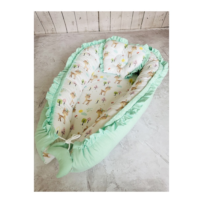 Baby Nest Geyik Fırfırlı Ortopedik Çift Taraflı Bebek Yatağı Anne Yanı Bebek Yatağı