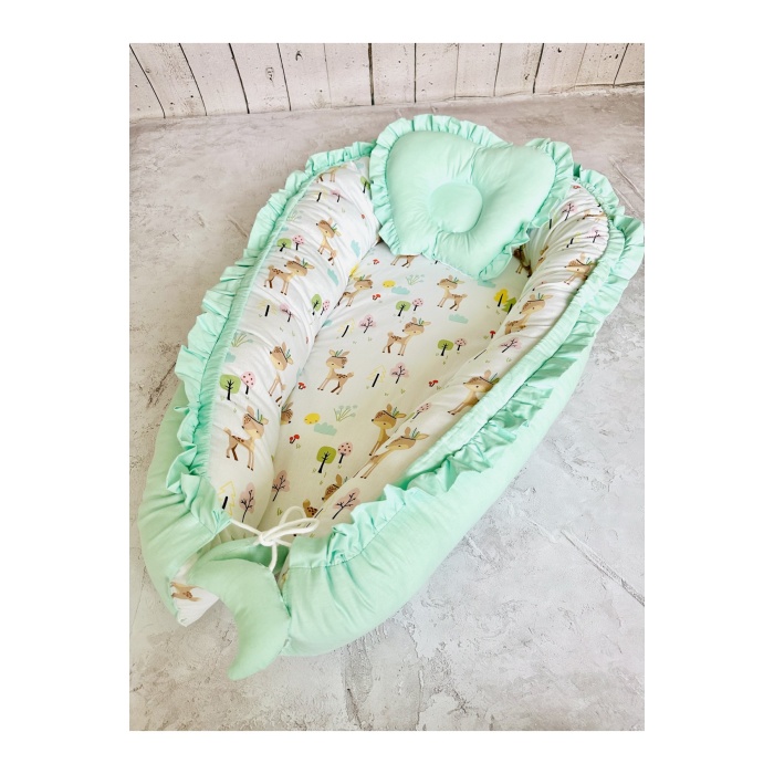 Baby Nest Geyik Fırfırlı Ortopedik Çift Taraflı Bebek Yatağı Anne Yanı Bebek Yatağı