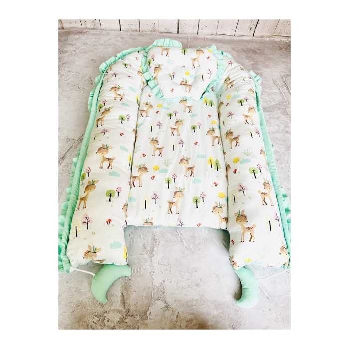 Baby Nest Geyik Fırfırlı Ortopedik Çift Taraflı Bebek Yatağı Anne Yanı Bebek Yatağı