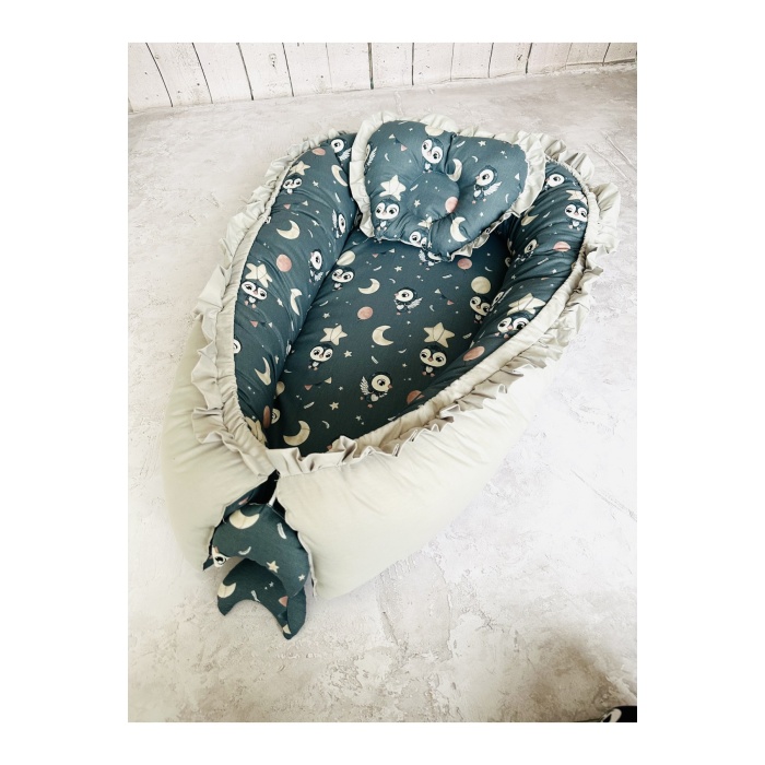 Baby Nest Penguen Fırfırlı Ortopedik Çift Taraflı Bebek Yatağı Anne Yanı Bebek Yatağı