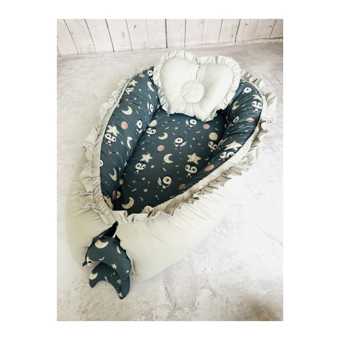 Baby Nest Penguen Fırfırlı Ortopedik Çift Taraflı Bebek Yatağı Anne Yanı Bebek Yatağı