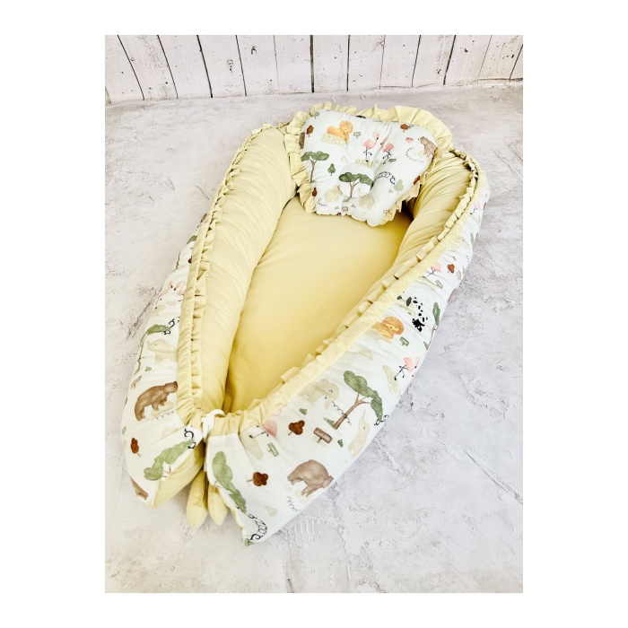 Baby Nest Zoo Fırfırlı Ortopedik Çift Taraflı Bebek Yatağı Anne Yanı Bebek Yatağı