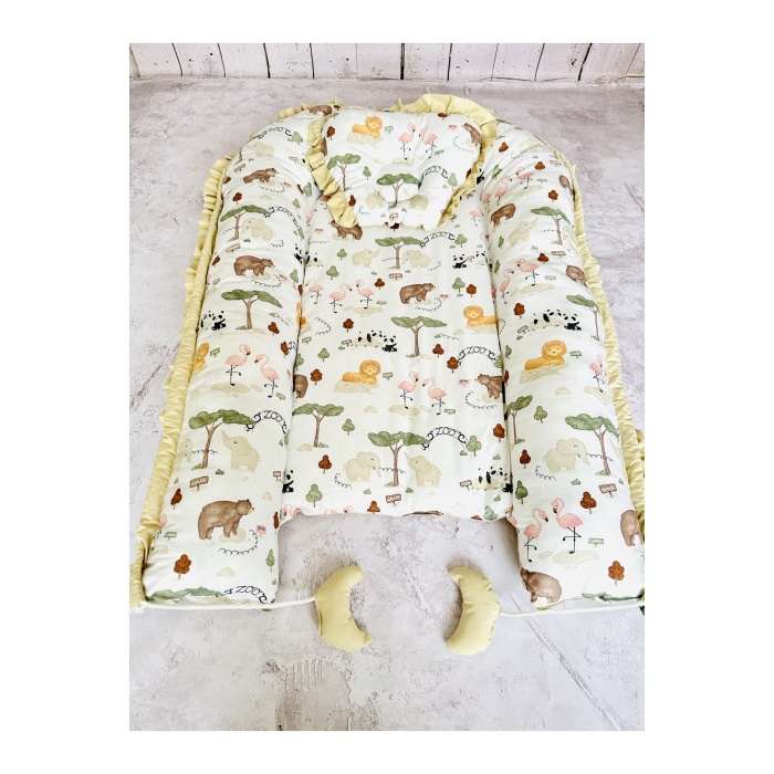 Baby Nest Zoo Fırfırlı Ortopedik Çift Taraflı Bebek Yatağı Anne Yanı Bebek Yatağı