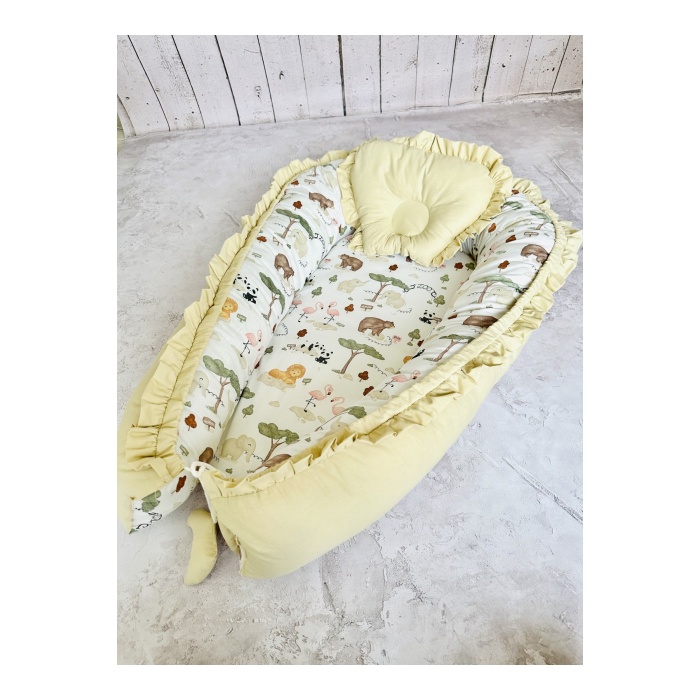 Baby Nest Zoo Fırfırlı Ortopedik Çift Taraflı Bebek Yatağı Anne Yanı Bebek Yatağı