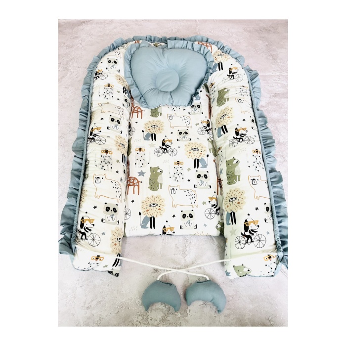 Baby Nest Hayvanlar Fırfırlı Ortopedik Çift Taraflı Bebek Yatağı Anne Yanı Bebek Yatağı