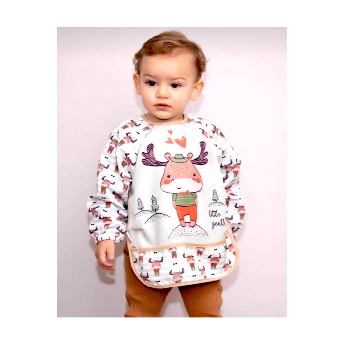 Geyik Unisex Kollu Faliyet Mama Önlüğü 0/36 Ay Sıvı Geçirmez