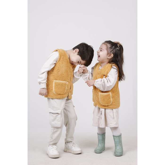 Nakışlı Peluş Polar Bebek Çocuk Yelek Wellsoft Yelek