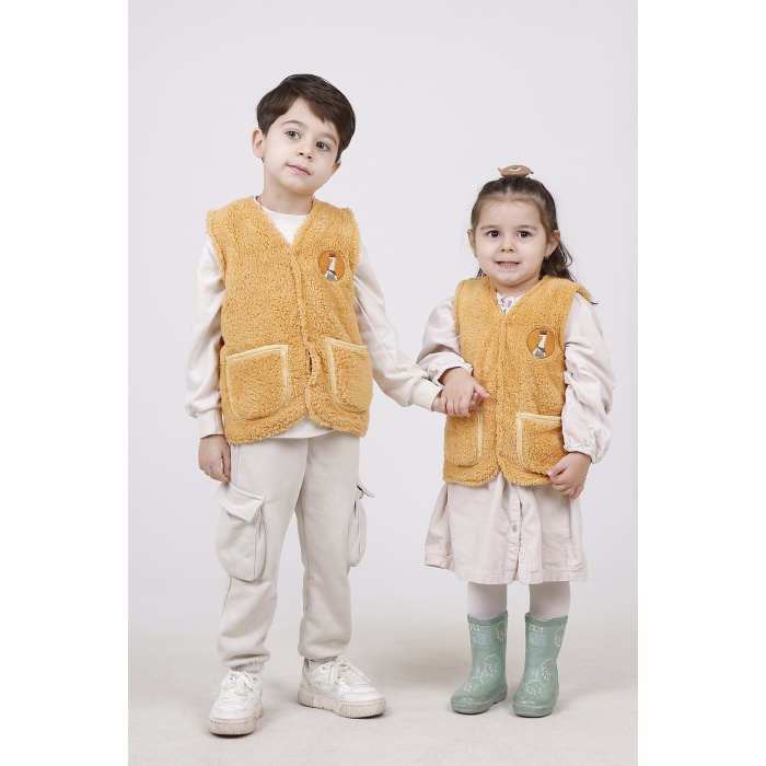 Nakışlı Peluş Polar Bebek Çocuk Yelek Wellsoft Yelek