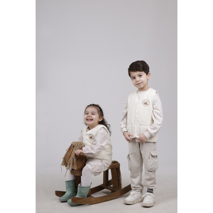 Nakışlı Peluş Polar Bebek Çocuk Yelek Wellsoft Yelek