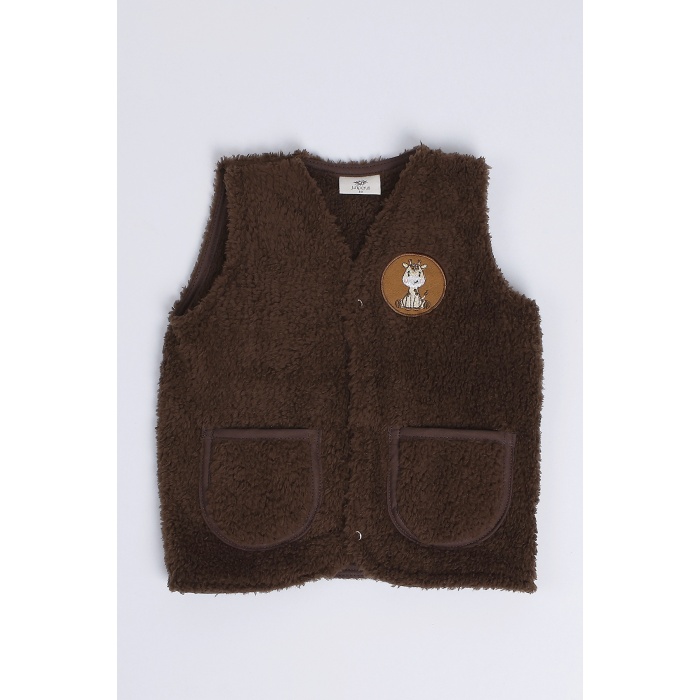 Nakışlı Peluş Polar Bebek Çocuk Yelek Wellsoft Yelek