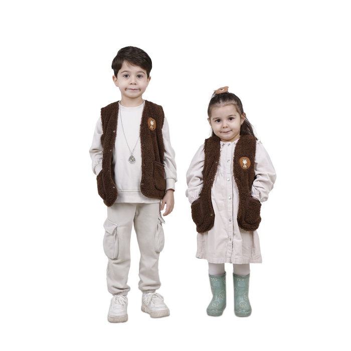 Nakışlı Peluş Polar Bebek Çocuk Yelek Wellsoft Yelek