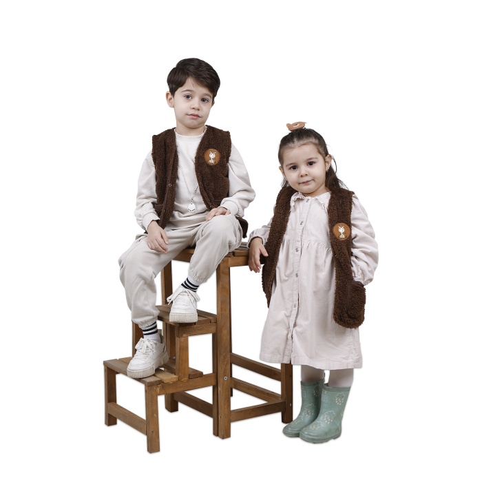 Nakışlı Peluş Polar Bebek Çocuk Yelek Wellsoft Yelek