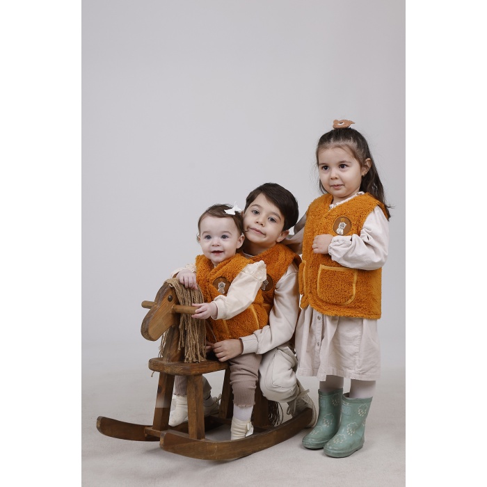 Nakışlı Peluş Polar Bebek Çocuk Yelek Wellsoft Yelek