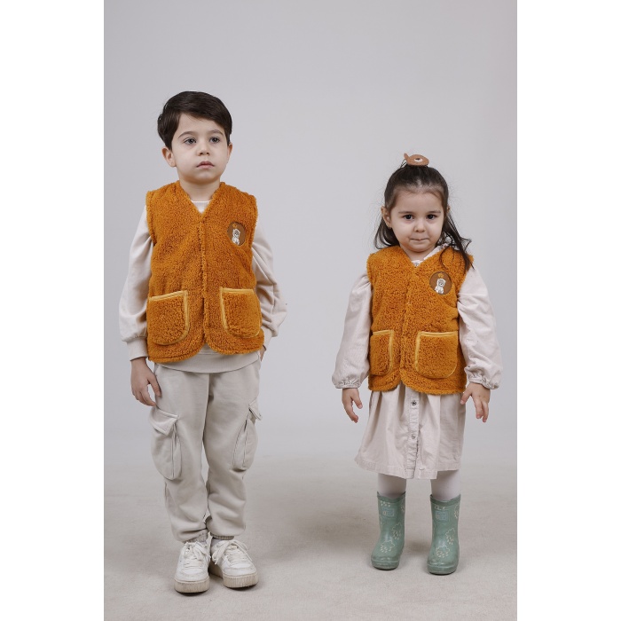 Nakışlı Peluş Polar Bebek Çocuk Yelek Wellsoft Yelek