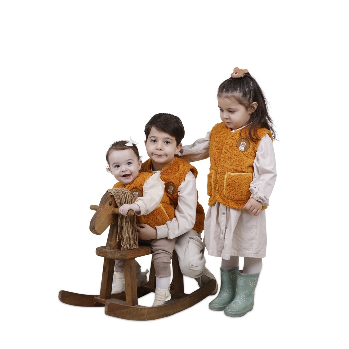 Nakışlı Peluş Polar Bebek Çocuk Yelek Wellsoft Yelek