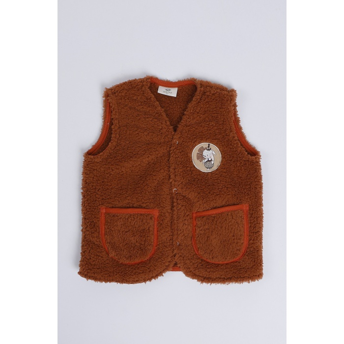 Nakışlı Peluş Polar Bebek Çocuk Yelek Wellsoft Yelek
