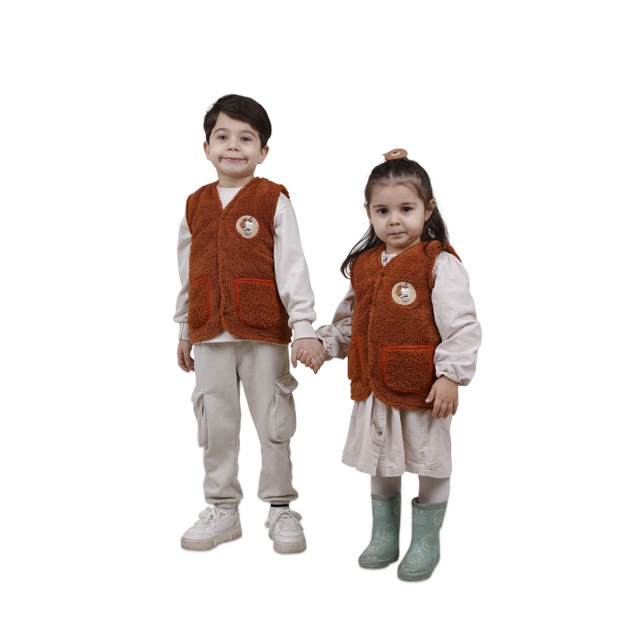 Nakışlı Peluş Polar Bebek Çocuk Yelek Wellsoft Yelek