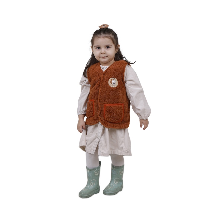 Nakışlı Peluş Polar Bebek Çocuk Yelek Wellsoft Yelek