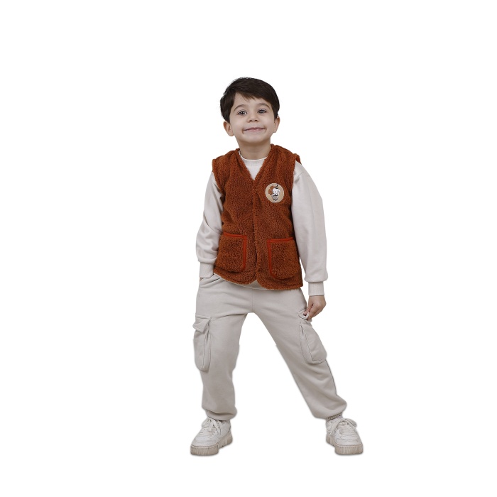 Nakışlı Peluş Polar Bebek Çocuk Yelek Wellsoft Yelek