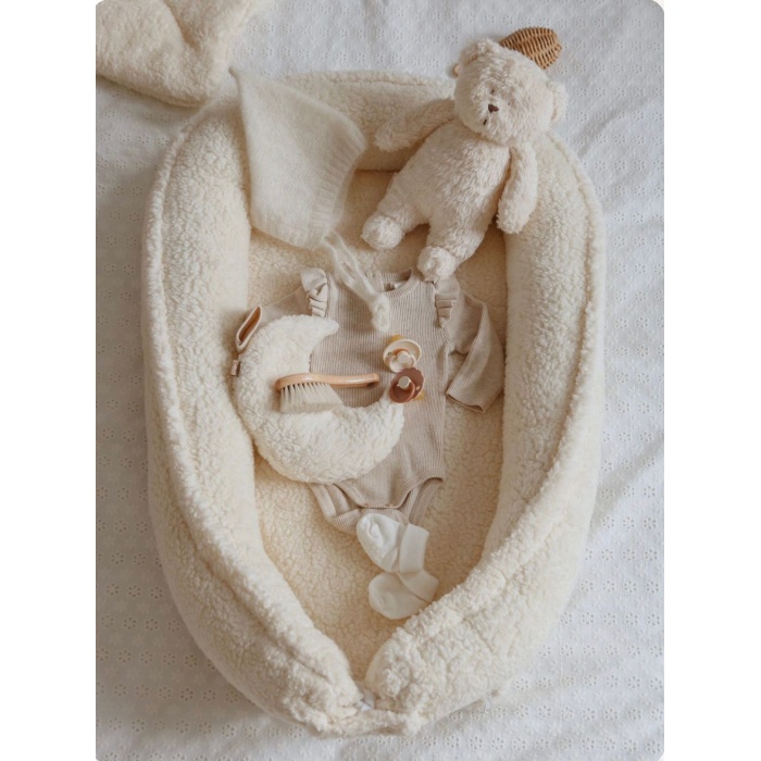 Teddy Peluş Ekru Yumuş Baby Nest Anne Yanı Yatağı