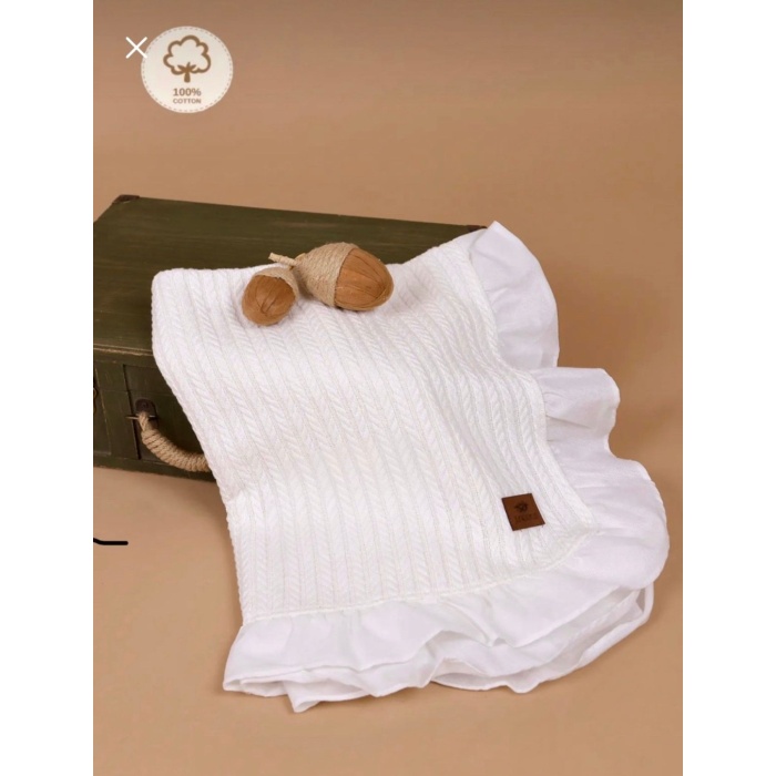 Fırfırlı Ekru Bebek Pikesi & Battaniye Oeko-Tex Sertifikalı %100 Pamuk