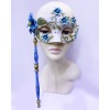 Mavi Renk Çiçek İşlemeli Tutmalı Venedik Göz Maskesi 33x17 Cm