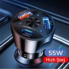 55w 3 Port Usb Araç İçin Telefon Şarj Cihazı 3 Girişli Çakmaklık Adaptör-3.1a Pd 20w Qc 3.0