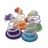 Ahşap Tabanlı Peluş Fareli Yaylı Spiral Kedi Oyuncağı