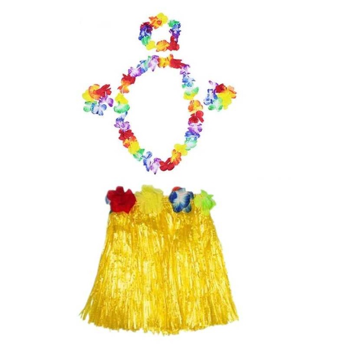 Luau Aloha Havaii Kolye Etek Taç Ve Bileklik Seti Sarı