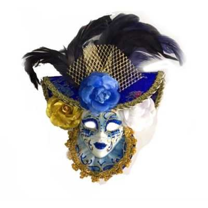 Güllü Dekoratif Seramik Maske Mavi Renk