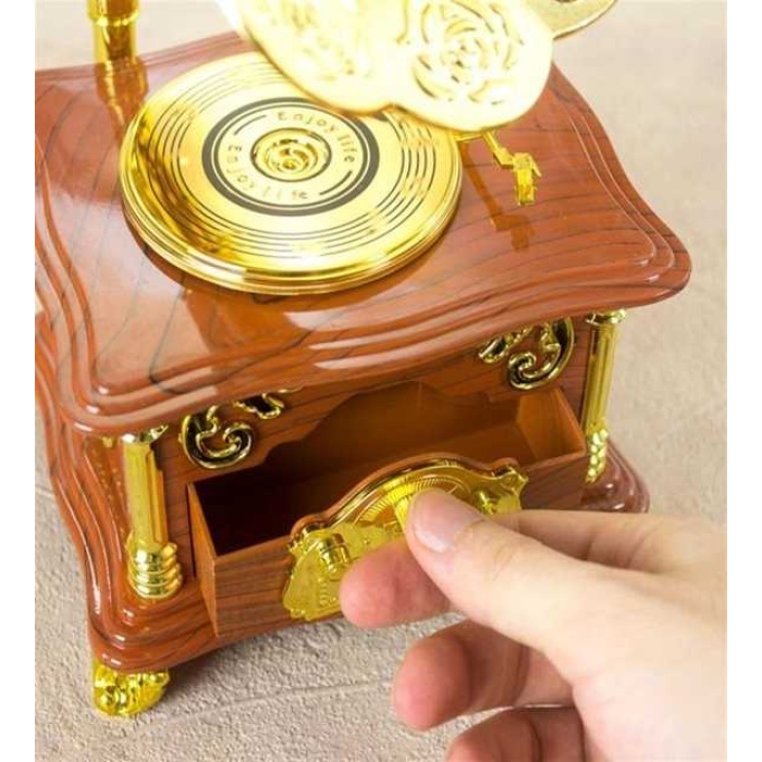 Nostaljik Tasarımlı Kurmalı Ve Çekmeceli Gramofon Müzik Kutusu (beyaz)