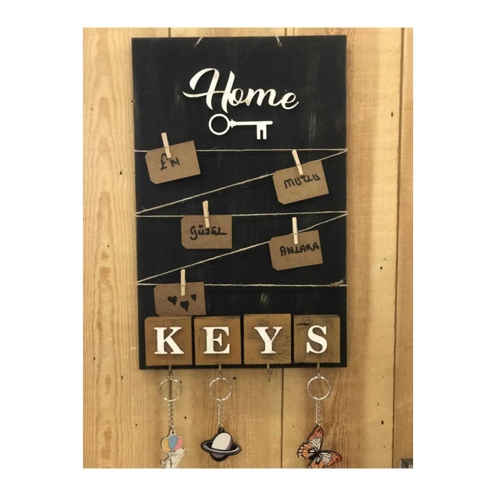 Dekoratif Home Keys Ahşap Resimlik Ve Notluk (siyah)