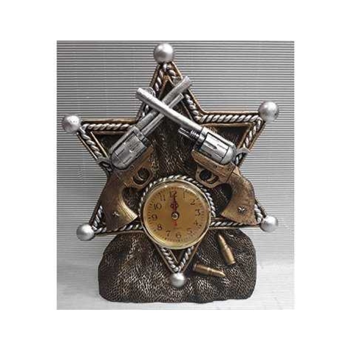Şerif Arması Şeklinde Dekoratif Silahlı Masa Saati