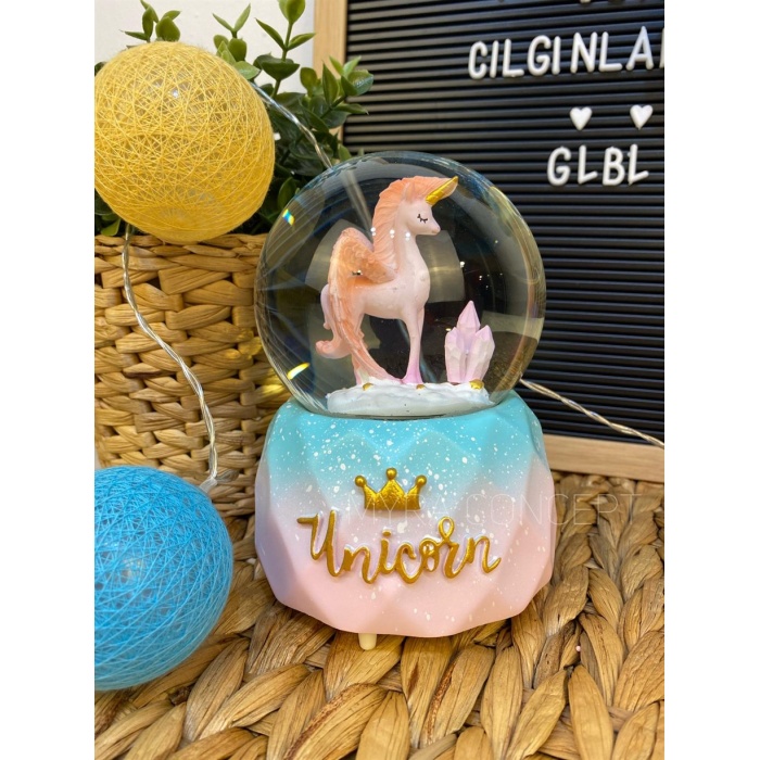 Unicorn Kar Küresi Otomatik Püskürtmeli Müzikli & Işıklı (büyük Boy)