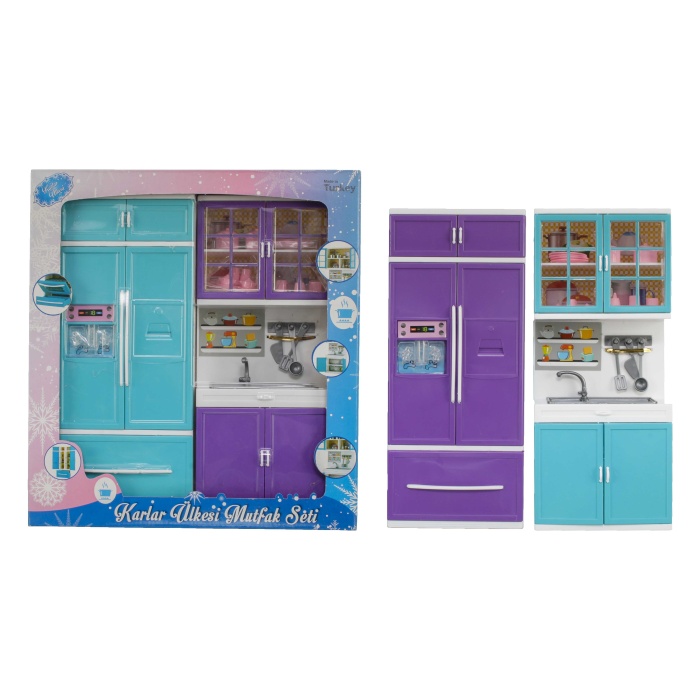 Karlar Ülkesi Bebeksiz 2li Oyuncak Buzdolabı Lavabo Mutfak Seti