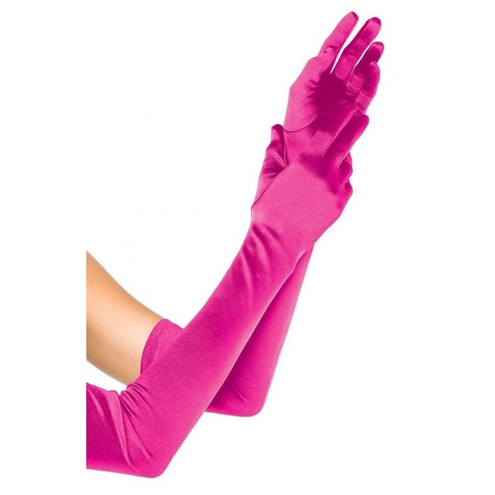 Pembe Renk Ekstra Lüks Parlak Uzun Boy Saten Eldiven