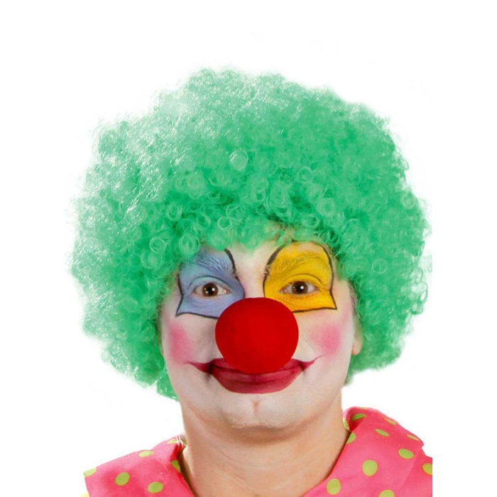 Yeşil Renk Kıvırcık Afro Bonus Peruk Takma Saç Ve Kırmızı Burun Seti