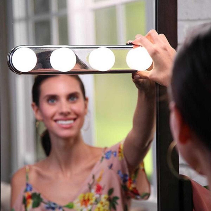 Kablosuz Parlak Banyo Stüdyo Makyaj Aynası Işığı Pilli Vantuzlu Taşınabilir 4 Led Ampul