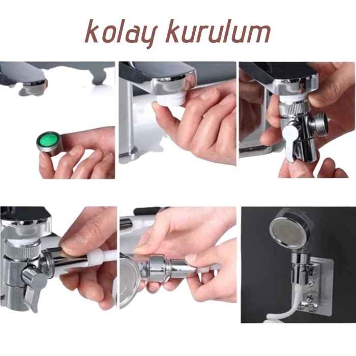 2 İn 1 Spiral Hortumlu Ayarlanabilir Hareketli Banyo Mutfak Lavabo Musluk Duş Başlığı