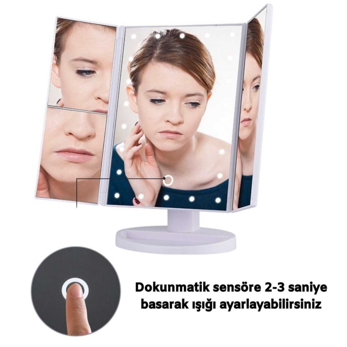 180 Derece Ayarlanabilir Led Dokunmatik Ekran Kapaklı Makyaj Masası Aynası Modeli