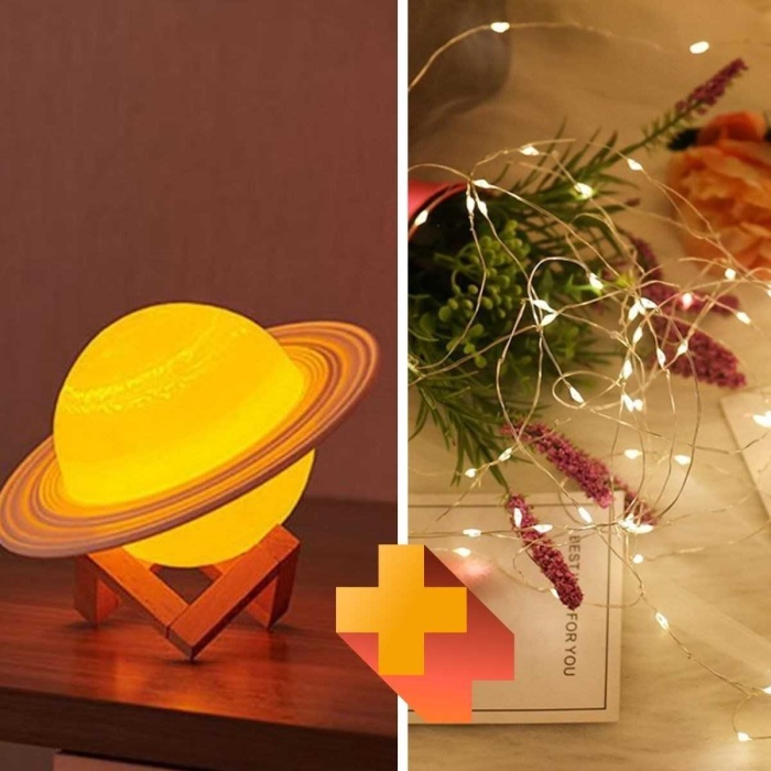 3d Print Dokunmatik 3 Renk Usb Şarjlı Gece Lambası (kumandasız) Ve Peri Led Işık 5 Mt Sarı
